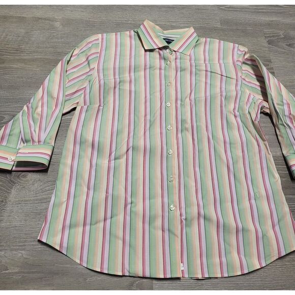 Lands End Women's Multicolor Striped Button Up Top Size 12 - Picture 2 of 11